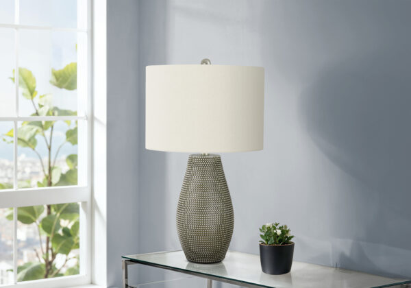 Lighting, 24″H, Table Lamp, Grey Resin, Ivory / Cream Shade, Contemporary