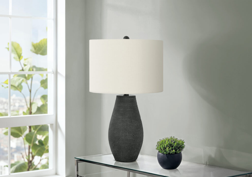 Lighting, 24″H, Table Lamp, Black Resin, Ivory / Cream Shade, Contemporary