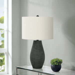Lighting, 24"H, Table Lamp, Black Resin, Ivory / Cream Shade, Contemporary