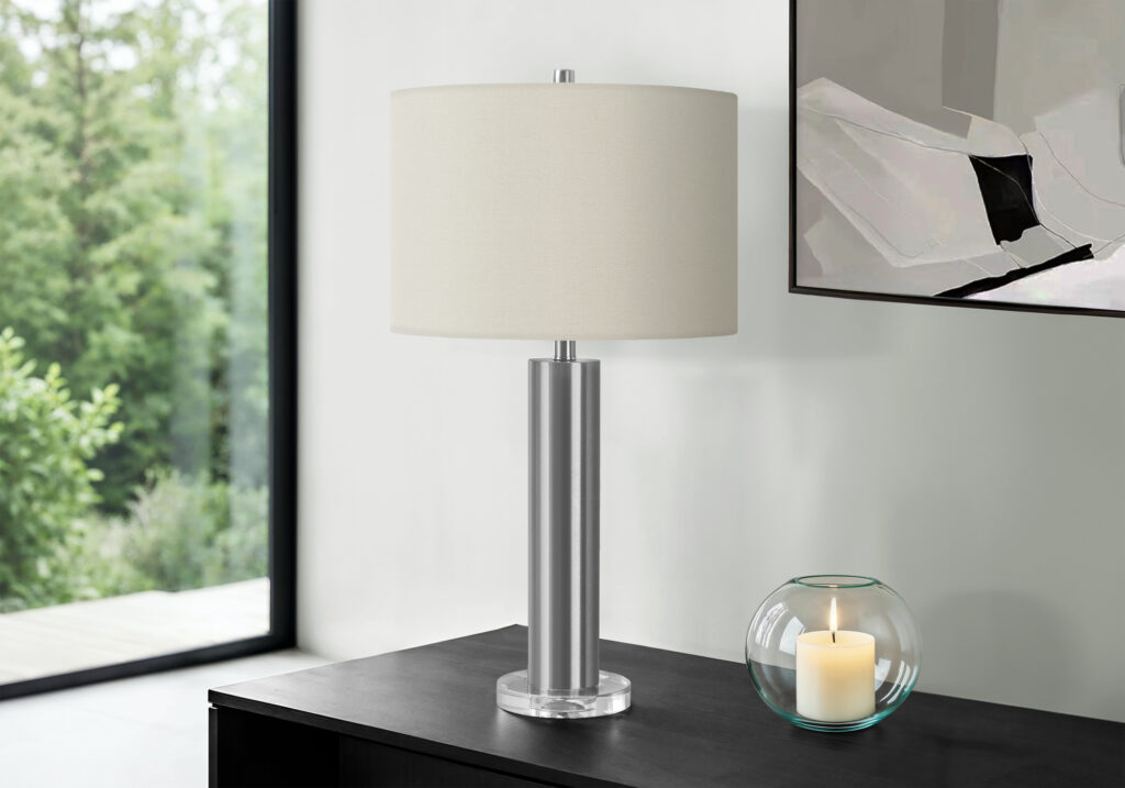 Lighting, 28″H, Table Lamp, Nickel Metal, Ivory / Cream Shade, Contemporary