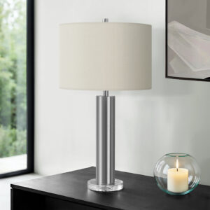 Lighting, 28"H, Table Lamp, Nickel Metal, Ivory / Cream Shade, Contemporary