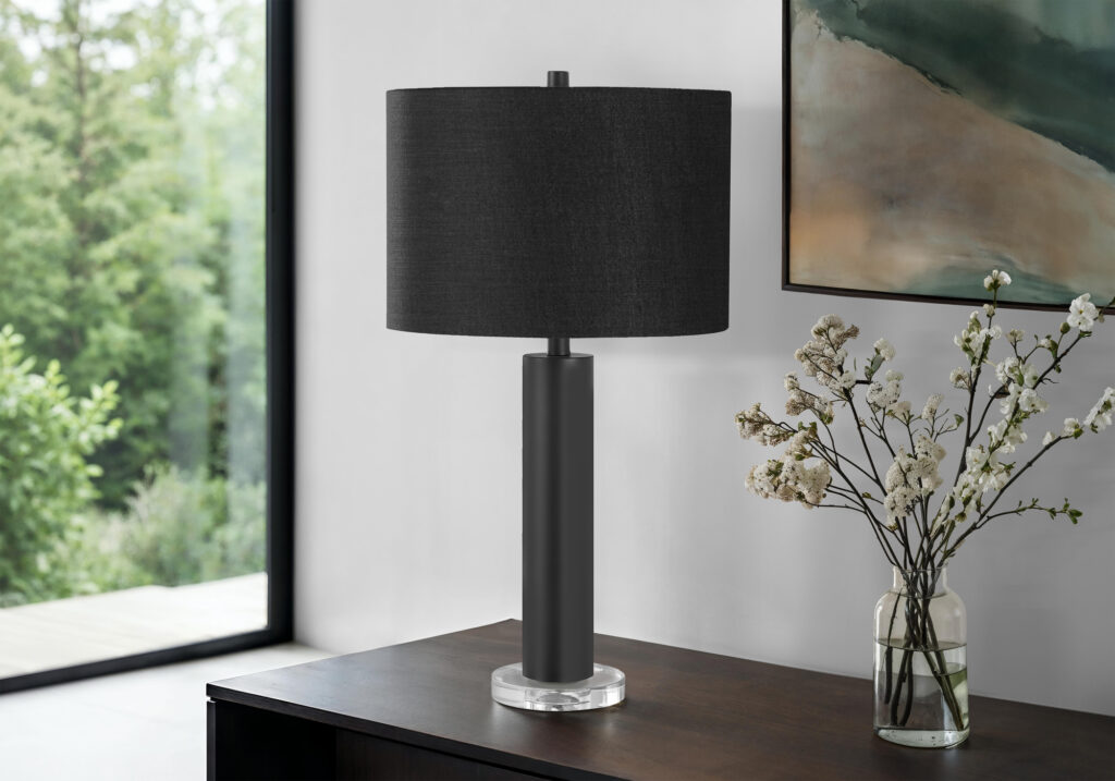 Lighting, 28″H, Table Lamp, Black Metal, Black Shade, Contemporary