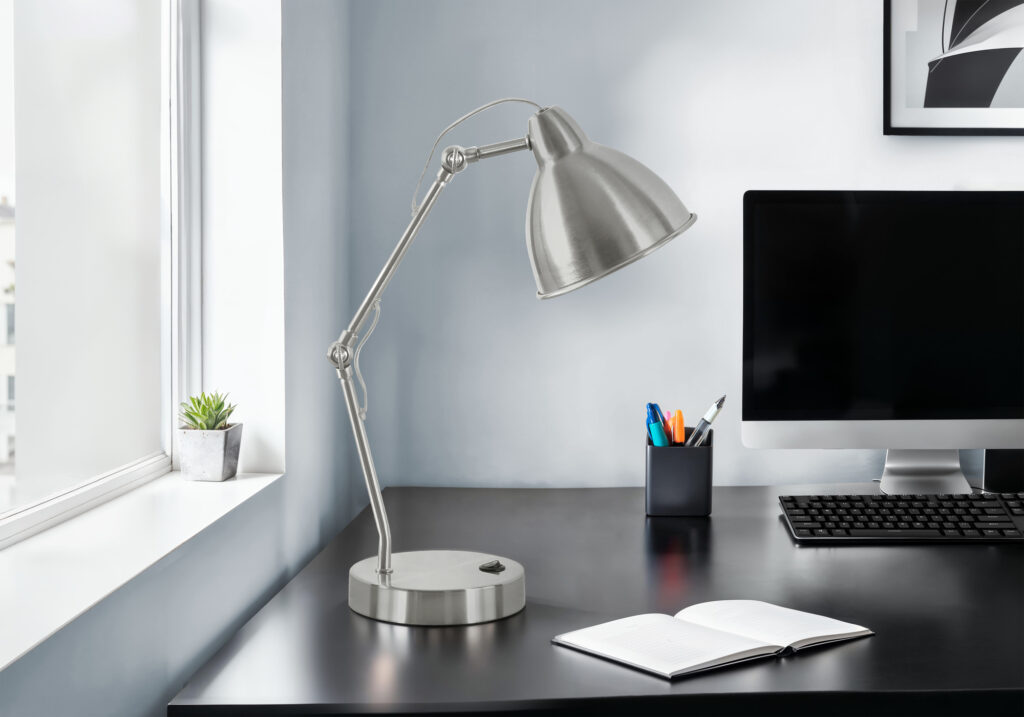 Lighting, 17″H, Table Lamp, Usb Port Included, Nickel Metal, Nickel Shade, Modern