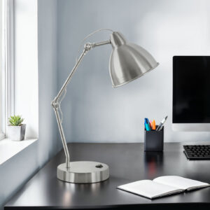 Lighting, 17"H, Table Lamp, Usb Port Included, Nickel Metal, Nickel Shade, Modern