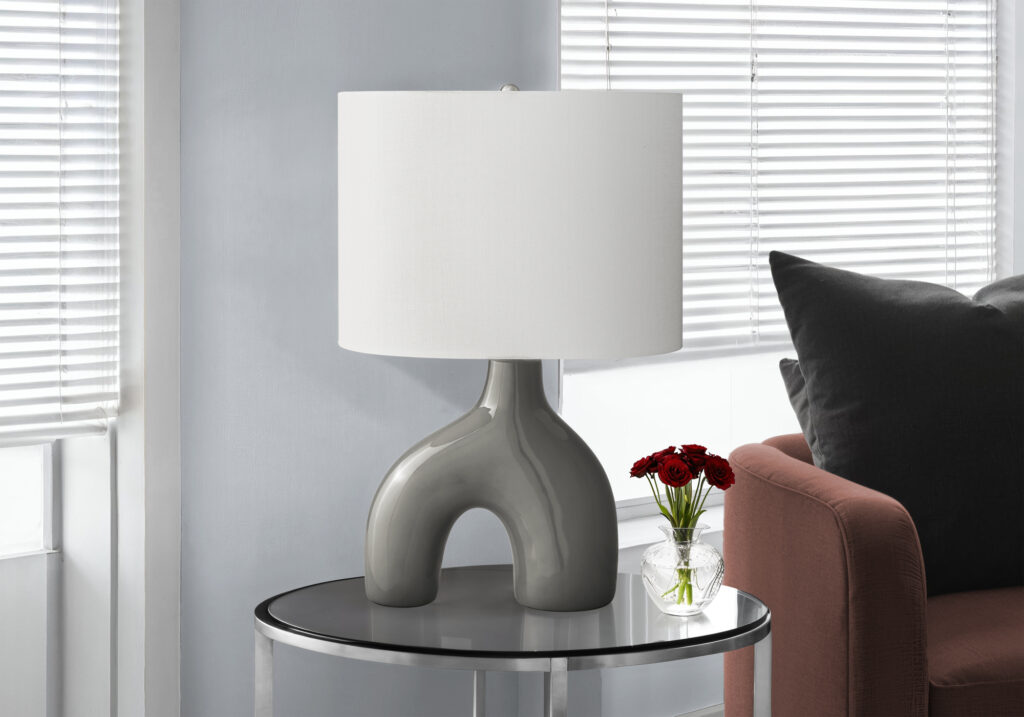 Lighting, 25″H, Table Lamp, Dark Grey Ceramic, Ivory / Cream Shade, Contemporary, Modern