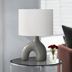 Lighting, 25"H, Table Lamp, Dark Grey Ceramic, Ivory / Cream Shade, Contemporary, Modern