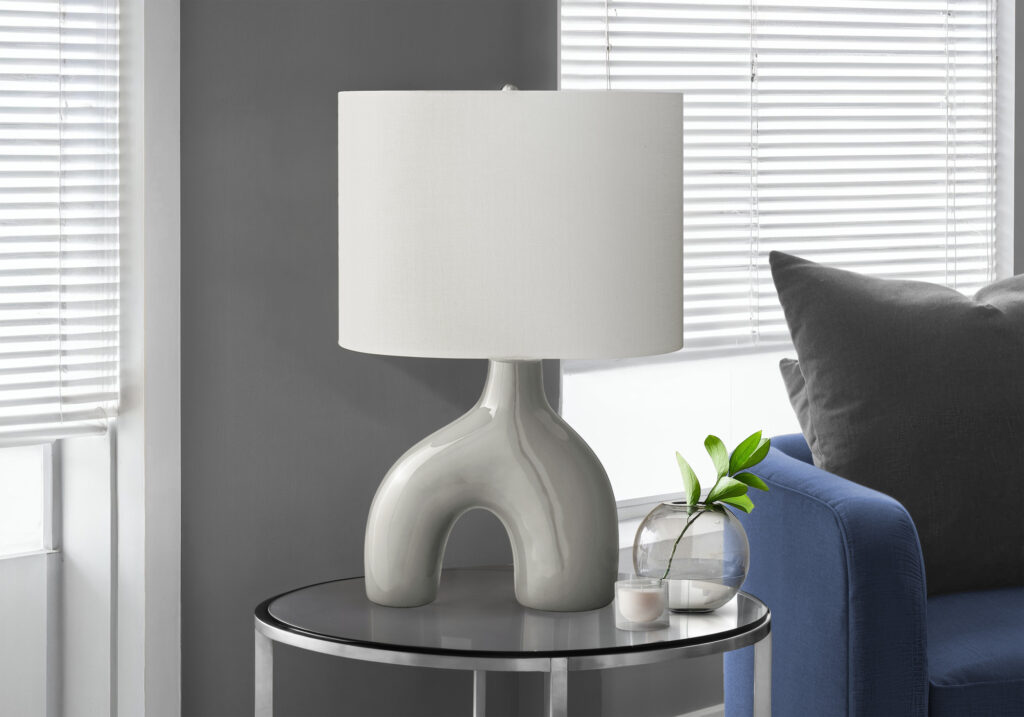 Lighting, 25″H, Table Lamp, Grey Ceramic, Ivory / Cream Shade, Contemporary, Modern