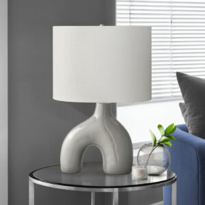 Lighting, 25"H, Table Lamp, Grey Ceramic, Ivory / Cream Shade, Contemporary, Modern