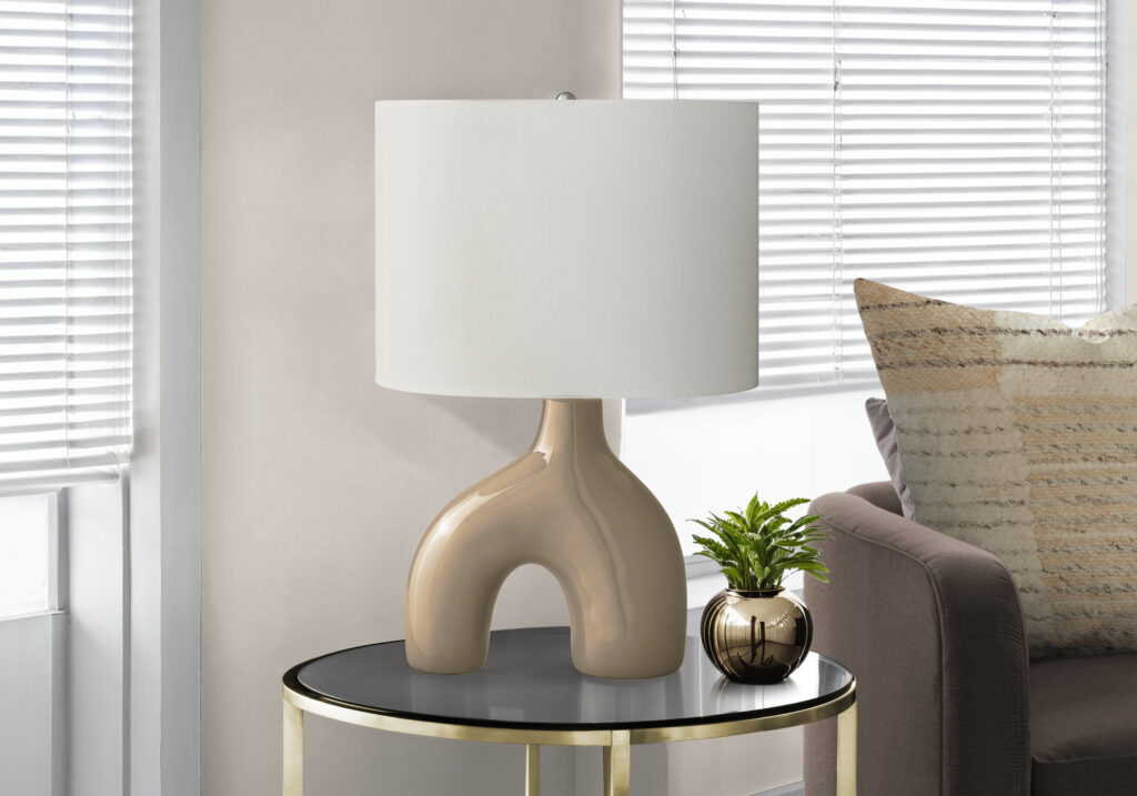 Lighting, 25″H, Table Lamp, Brown Ceramic, Ivory / Cream Shade, Contemporary, Modern