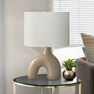 Lighting, 25"H, Table Lamp, Brown Ceramic, Ivory / Cream Shade, Contemporary, Modern