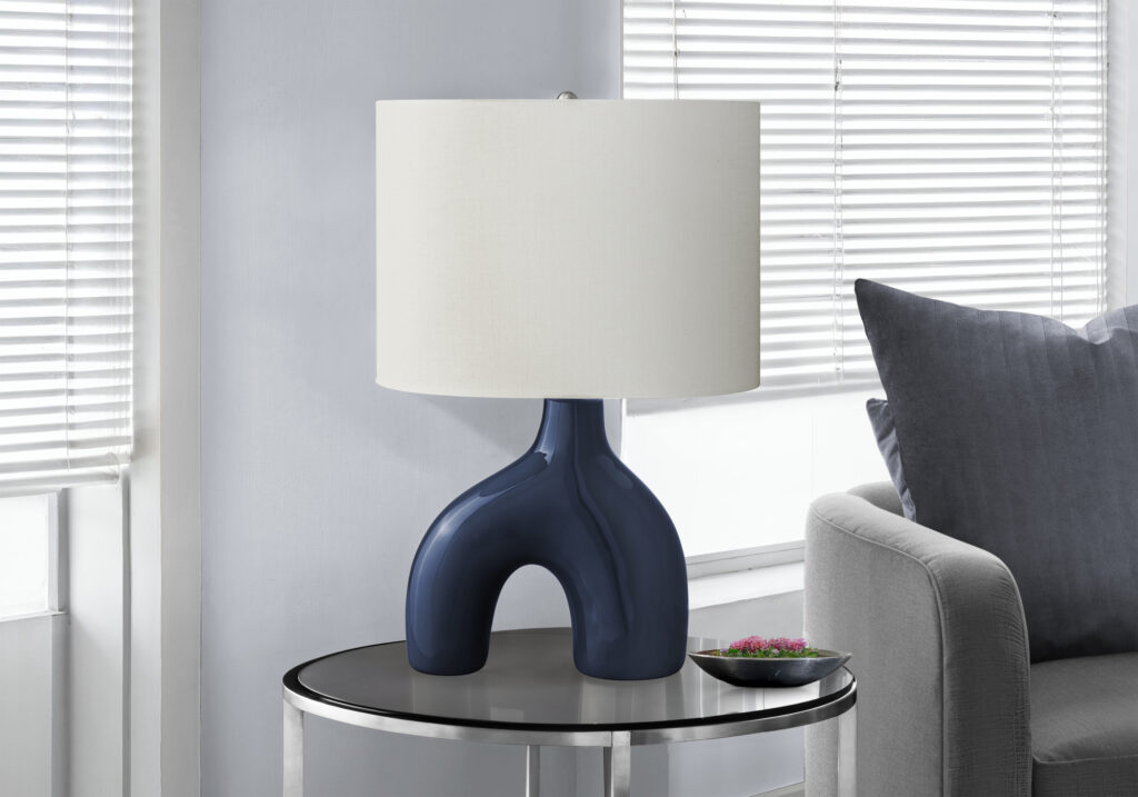 Lighting, 25″H, Table Lamp, Blue Ceramic, Ivory / Cream Shade, Contemporary, Modern