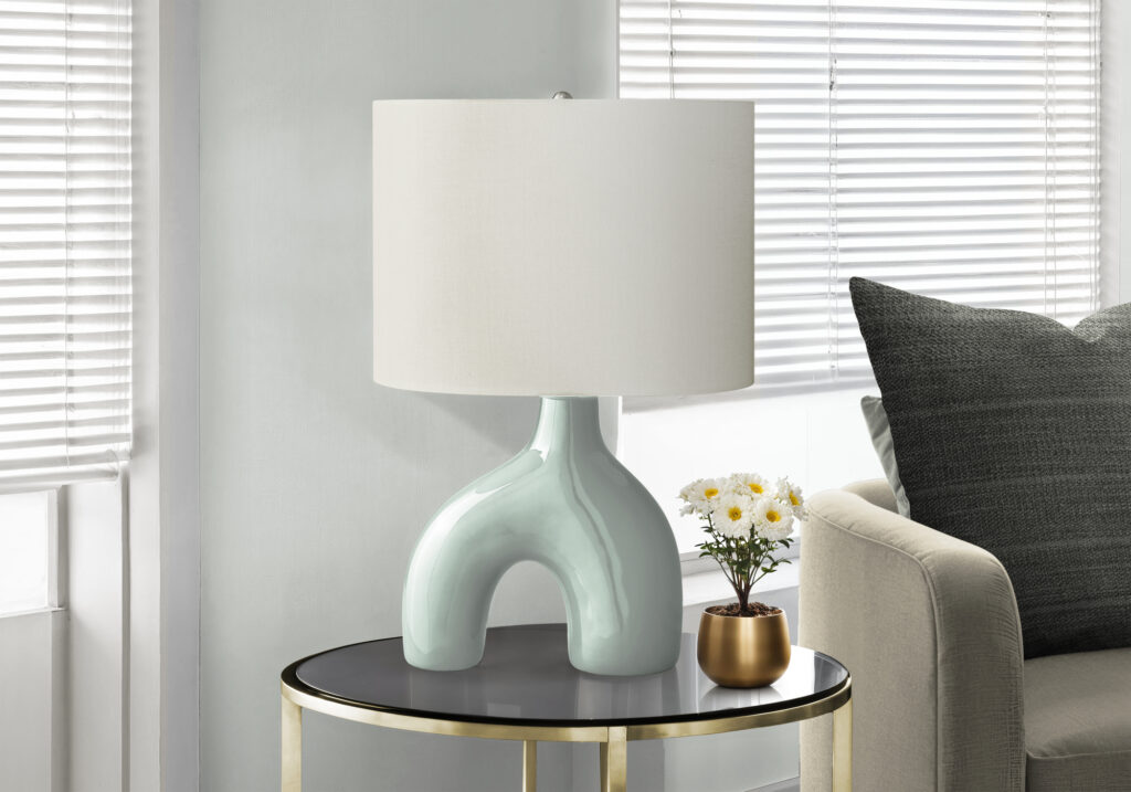 Lighting, 25″H, Table Lamp, Green Ceramic, Ivory / Cream Shade, Contemporary, Modern