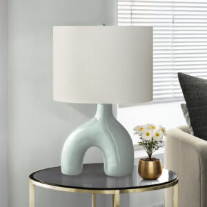 Lighting, 25"H, Table Lamp, Green Ceramic, Ivory / Cream Shade, Contemporary, Modern