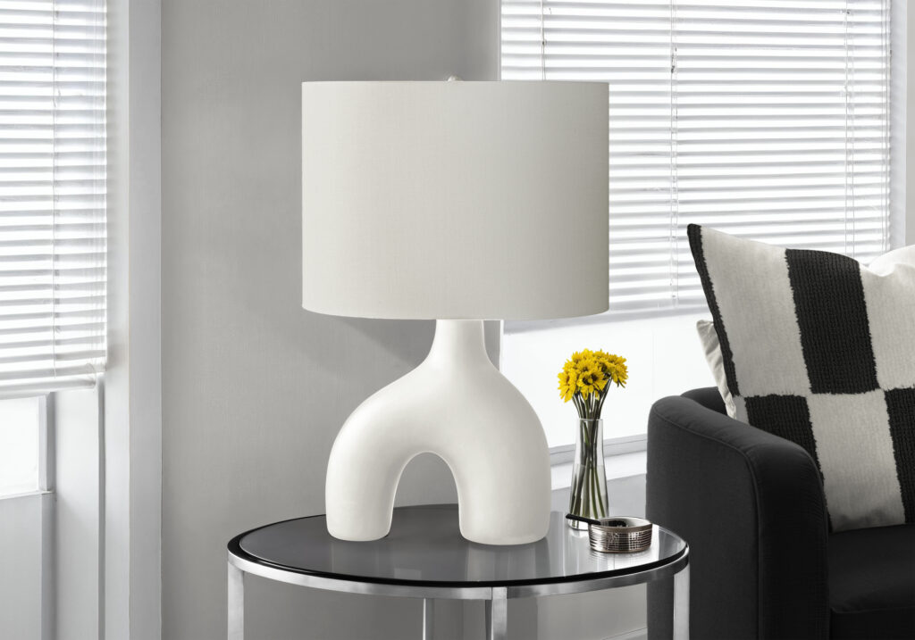 Lighting, 25″H, Table Lamp, White Ceramic, Ivory / Cream Shade, Contemporary, Modern