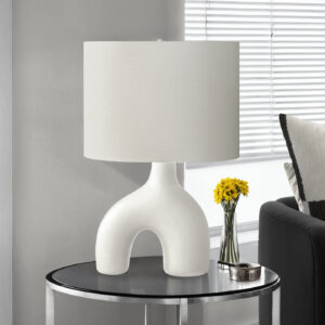 Lighting, 25"H, Table Lamp, White Ceramic, Ivory / Cream Shade, Contemporary, Modern