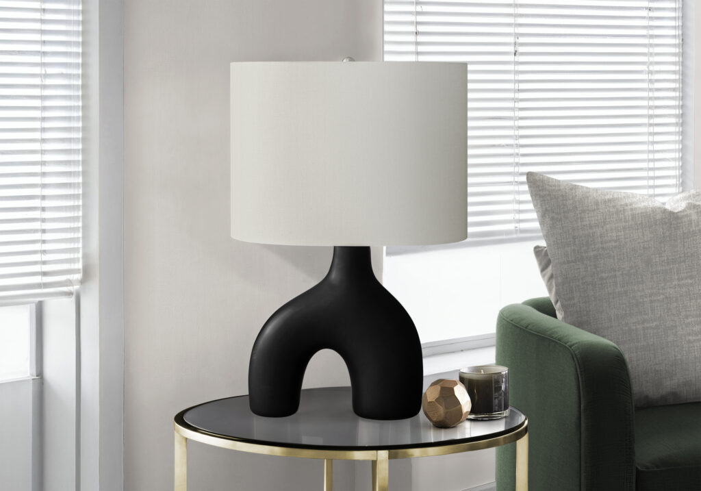 Lighting, 25″H, Table Lamp, Black Ceramic, Ivory / Cream Shade, Contemporary, Modern