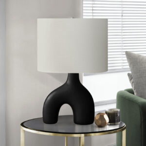 Lighting, 25"H, Table Lamp, Black Ceramic, Ivory / Cream Shade, Contemporary, Modern