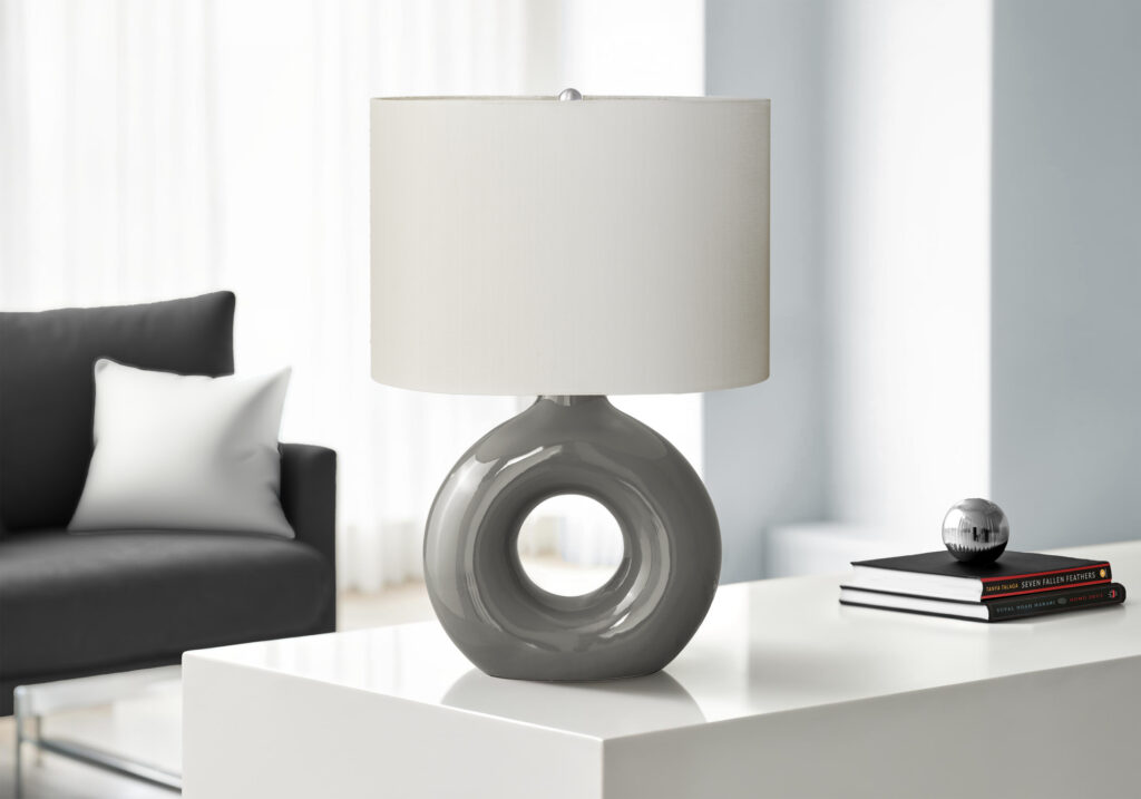Lighting, 24″H, Table Lamp, Dark Grey Ceramic, Ivory / Cream Shade, Contemporary