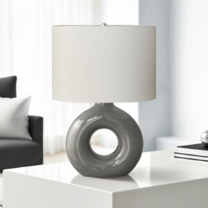 Lighting, 24"H, Table Lamp, Dark Grey Ceramic, Ivory / Cream Shade, Contemporary