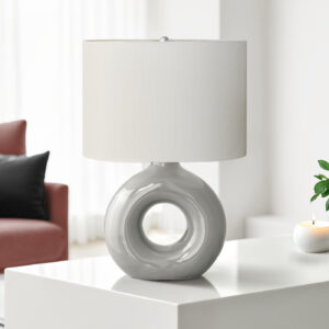 Lighting, 24"H, Table Lamp, Grey Ceramic, Ivory / Cream Shade, Contemporary, Modern