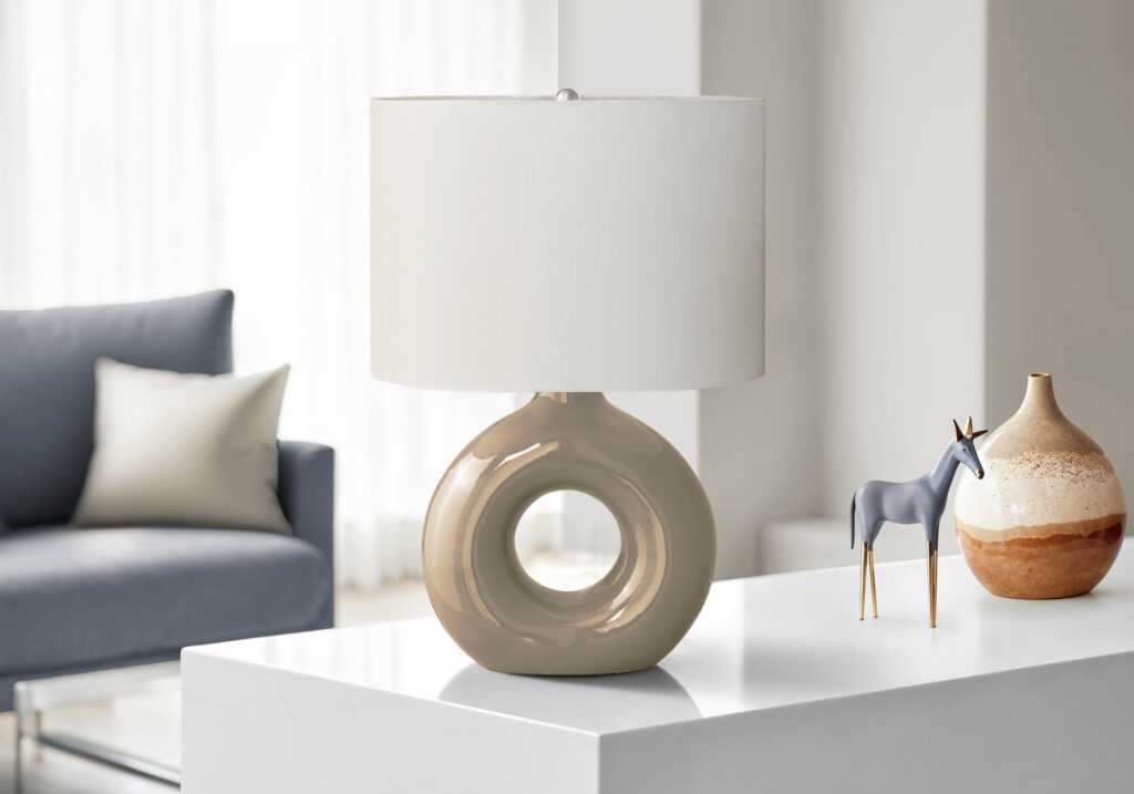 Lighting, 24″H, Table Lamp, Brown Ceramic, Ivory / Cream Shade, Contemporary, Modern