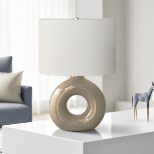 Lighting, 24"H, Table Lamp, Brown Ceramic, Ivory / Cream Shade, Contemporary, Modern