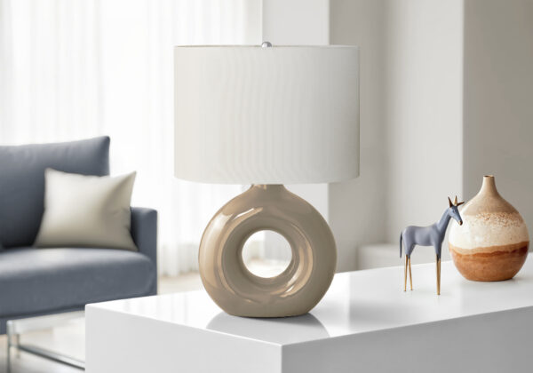 Lighting, 24″H, Table Lamp, Brown Ceramic, Ivory / Cream Shade, Contemporary, Modern