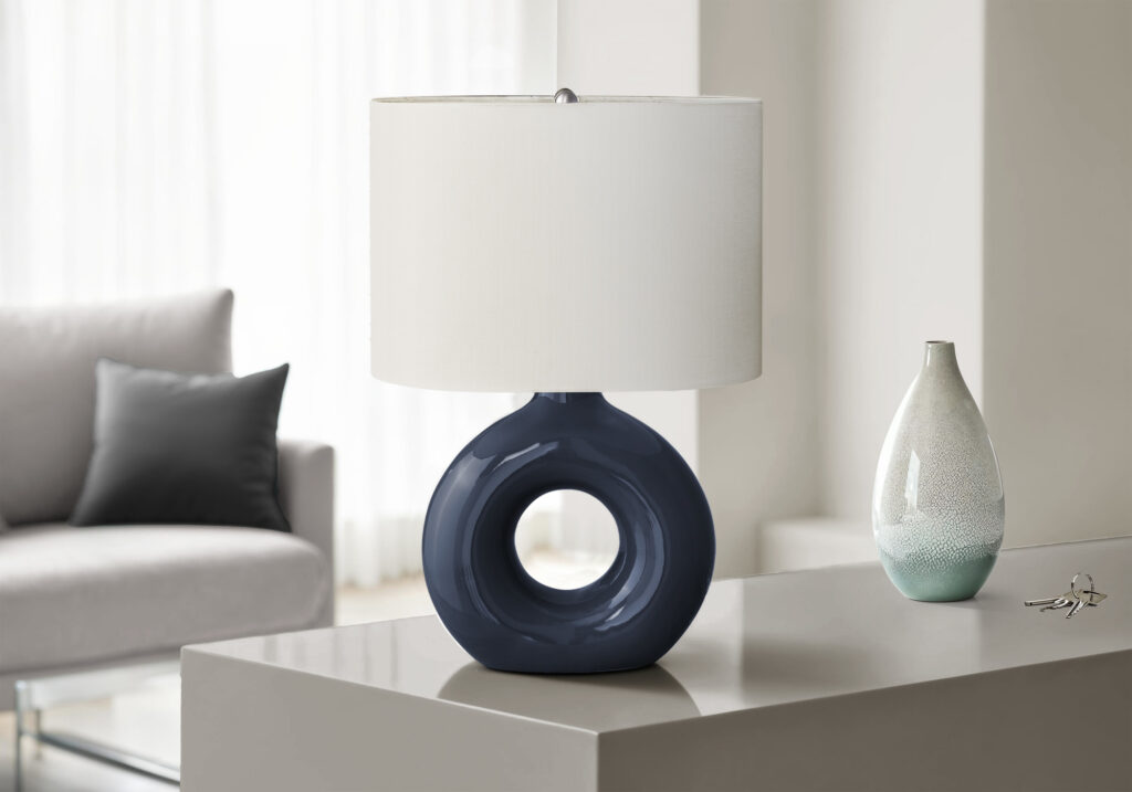 Lighting, 24″H, Table Lamp, Blue Ceramic, Ivory / Cream Shade, Contemporary, Modern