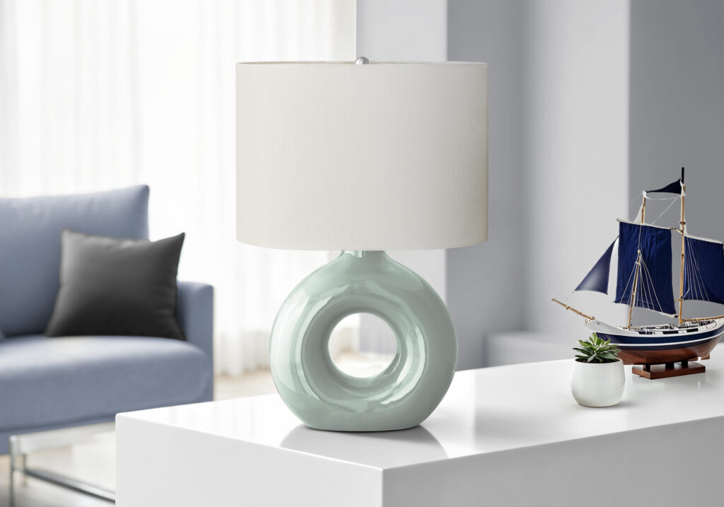 Lighting, 24″H, Table Lamp, Green Ceramic, Ivory / Cream Shade, Contemporary, Modern