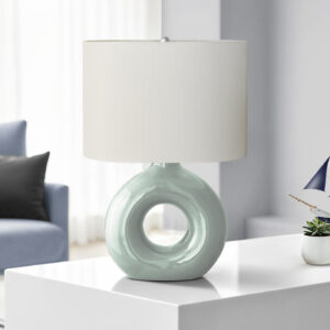Lighting, 24"H, Table Lamp, Green Ceramic, Ivory / Cream Shade, Contemporary, Modern