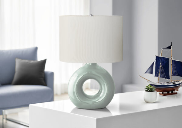Lighting, 24″H, Table Lamp, Green Ceramic, Ivory / Cream Shade, Contemporary, Modern