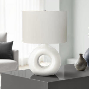 Lighting, 24"H, Table Lamp, White Ceramic, Ivory / Cream Shade, Contemporary, Modern