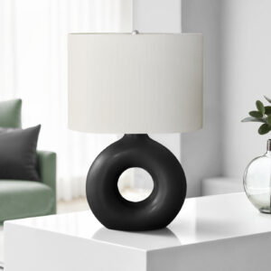 Lighting, 24"H, Table Lamp, Black Ceramic, Ivory / Cream Shade, Contemporary, Modern