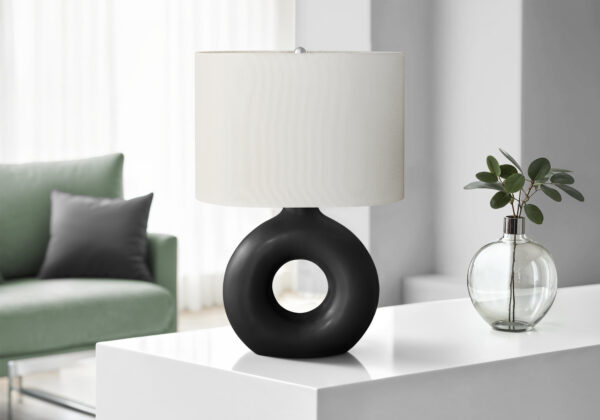 Lighting, 24″H, Table Lamp, Black Ceramic, Ivory / Cream Shade, Contemporary, Modern
