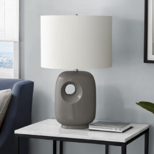 Lighting, 26"H, Table Lamp, Dark Grey Ceramic, Ivory / Cream Shade, Contemporary