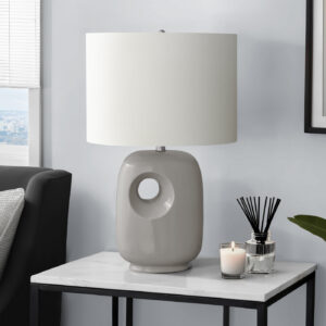 Lighting, 26"H, Table Lamp, Grey Ceramic, Ivory / Cream Shade, Contemporary, Modern