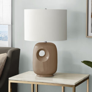 Lighting, 26"H, Table Lamp, Brown Ceramic, Ivory / Cream Shade, Contemporary, Modern