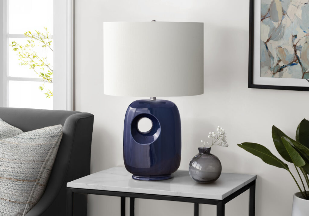 Lighting, 26″H, Table Lamp, Blue Ceramic, Ivory / Cream Shade, Contemporary, Modern