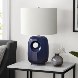 Lighting, 26"H, Table Lamp, Blue Ceramic, Ivory / Cream Shade, Contemporary, Modern