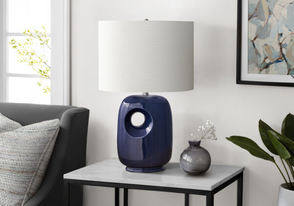 Lighting, 26″H, Table Lamp, Blue Ceramic, Ivory / Cream Shade, Contemporary, Modern
