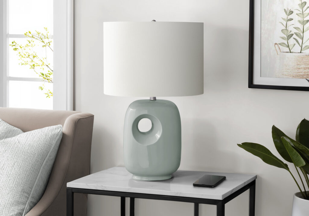 Lighting, 26″H, Table Lamp, Green Ceramic, Ivory / Cream Shade, Contemporary, Modern