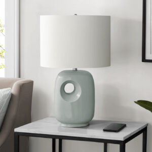 Lighting, 26"H, Table Lamp, Green Ceramic, Ivory / Cream Shade, Contemporary, Modern