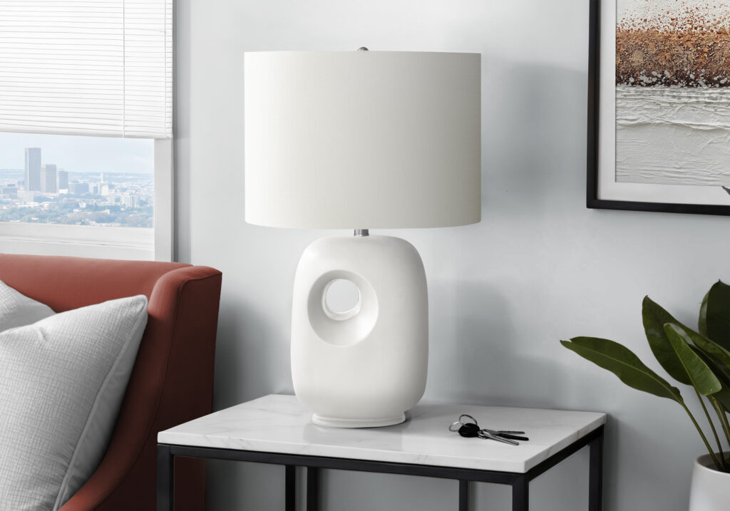 Lighting, 26″H, Table Lamp, White Ceramic, Ivory / Cream Shade, Contemporary, Modern
