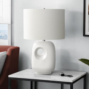 Lighting, 26"H, Table Lamp, White Ceramic, Ivory / Cream Shade, Contemporary, Modern