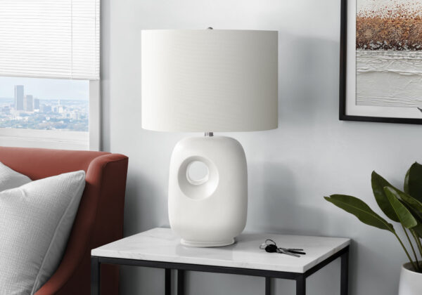Lighting, 26″H, Table Lamp, White Ceramic, Ivory / Cream Shade, Contemporary, Modern