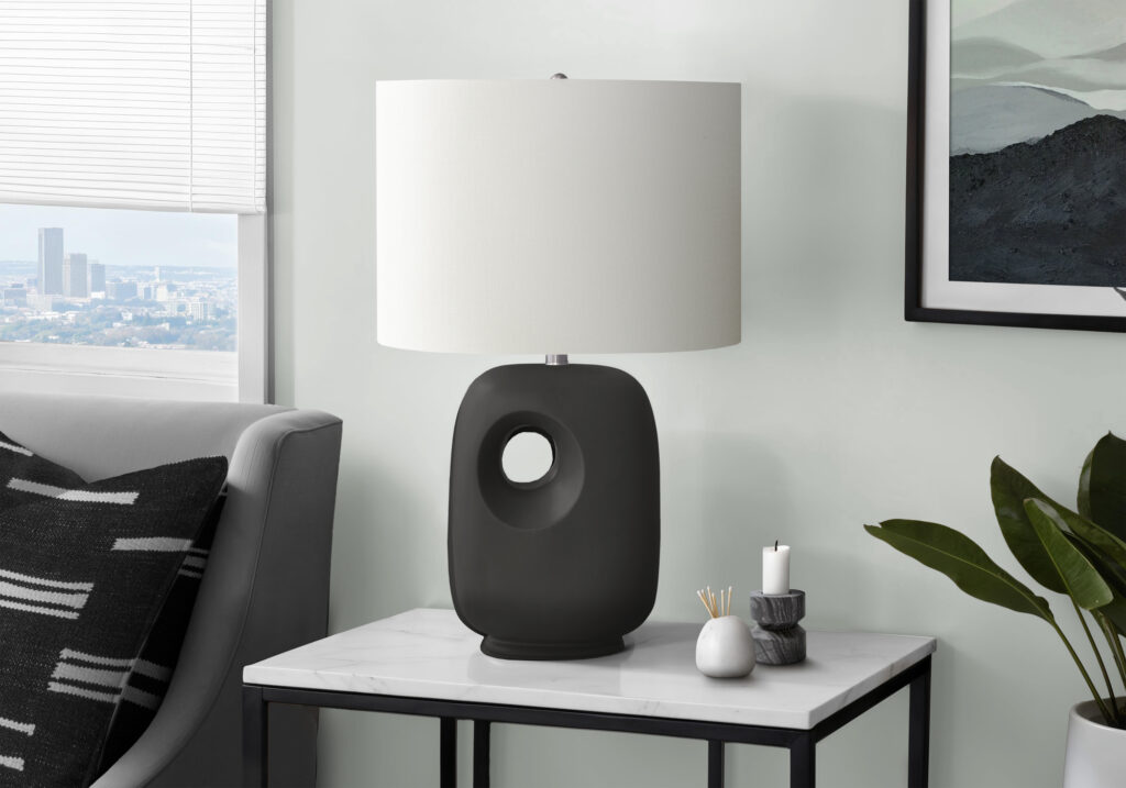 Lighting, 26″H, Table Lamp, Black Ceramic, Ivory / Cream Shade, Contemporary, Modern