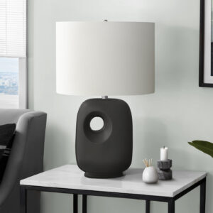 Lighting, 26"H, Table Lamp, Black Ceramic, Ivory / Cream Shade, Contemporary, Modern