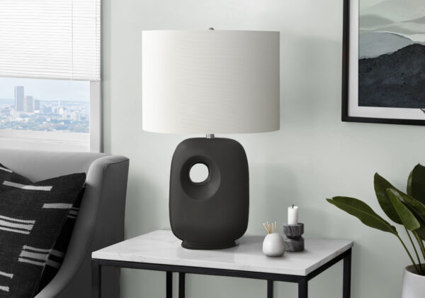 Lighting, 26″H, Table Lamp, Black Ceramic, Ivory / Cream Shade, Contemporary, Modern