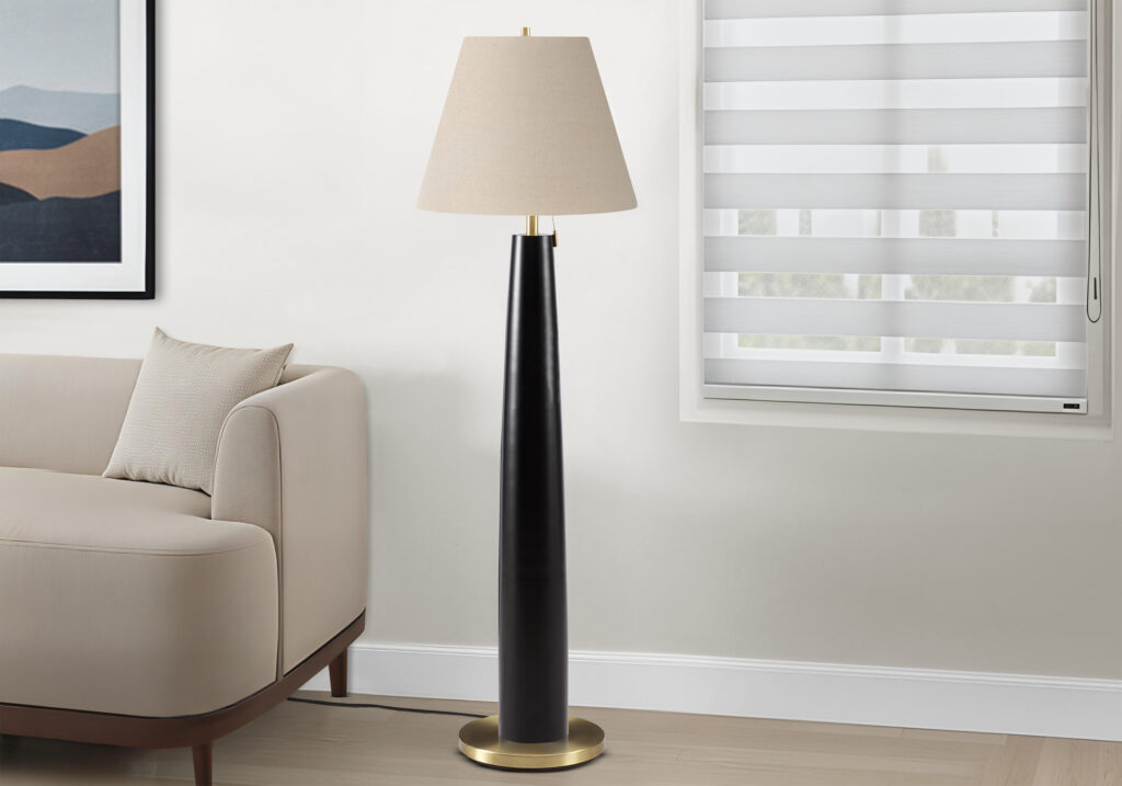 Lighting, 62″H, Floor Lamp, Black Metal, Beige Shade, Contemporary