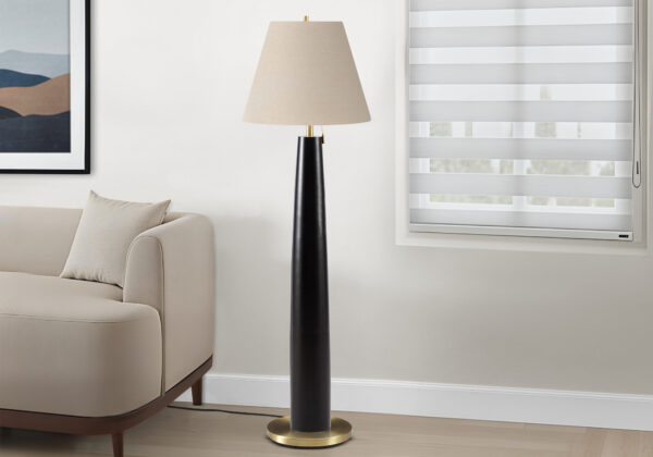 Lighting, 62″H, Floor Lamp, Black Metal, Beige Shade, Contemporary